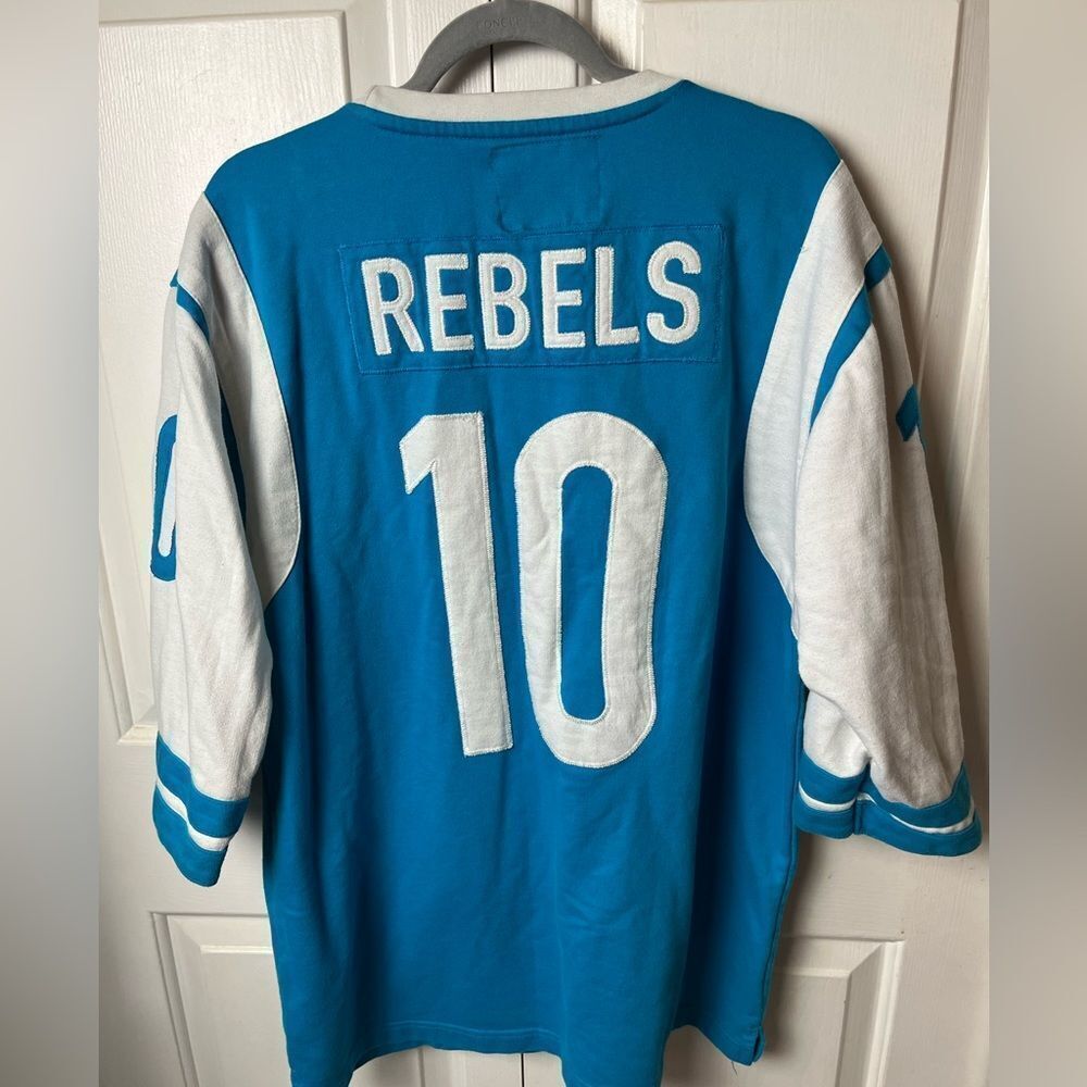 Men’s Rebel Long sleeve Cotton Knit Jersey Pullover Blue White T shirt Size 2XL - Picture 1 of 3